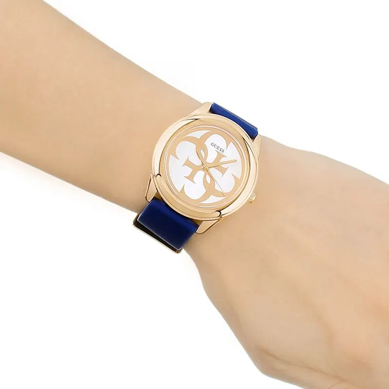 Guess G-Twist Rose Gold Dial Blue Silicone Ladies Watch | W0911L6