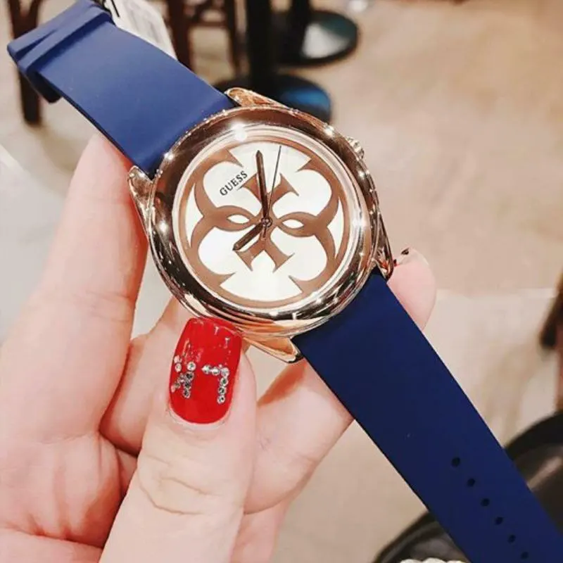 Guess G-Twist Rose Gold Dial Blue Silicone Ladies Watch | W0911L6
