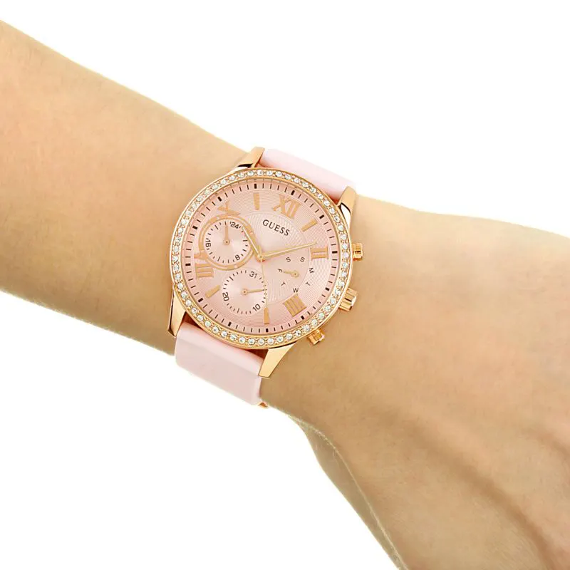 Guess Solar Multifunction Pink Dial Ladies Watch | W1135L2