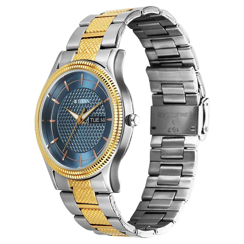 Titan Karishma 1650BM05 Blue Dial Two tone Men's Watch