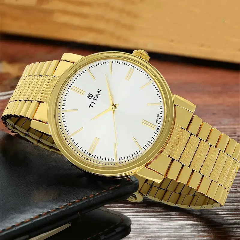 Titan 1712YM01 White Dial Gold-Tone Men’s Watch