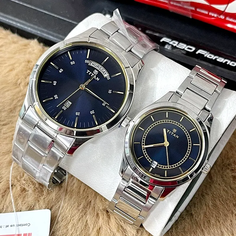 Titan Bandhan Blue Dial Couple Watch 17672596SM01