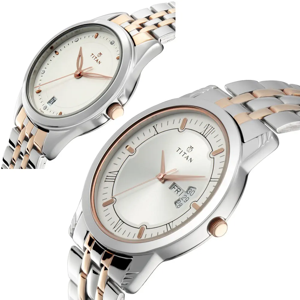 Titan Bandhan Silver Dial Two-Tone Couple Watch | 17742565KM01