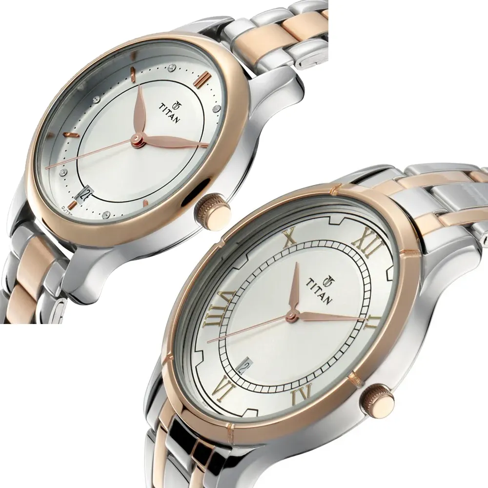 Titan Bandhan Date Silver Dial Two-Tone Couple Watch | 17752481KM01