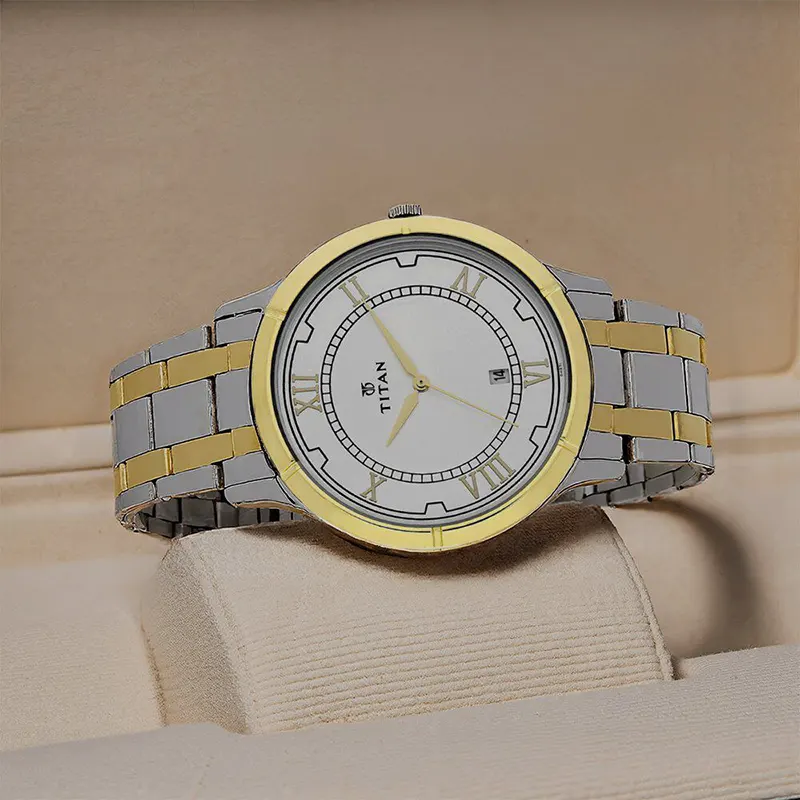 Titan 1775BM01 White Dial Two tone Men's Watch