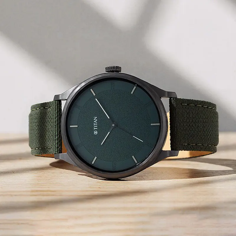 Titan Workwear Minimalist Green Dial Leather Men's Watch | 1802NL02