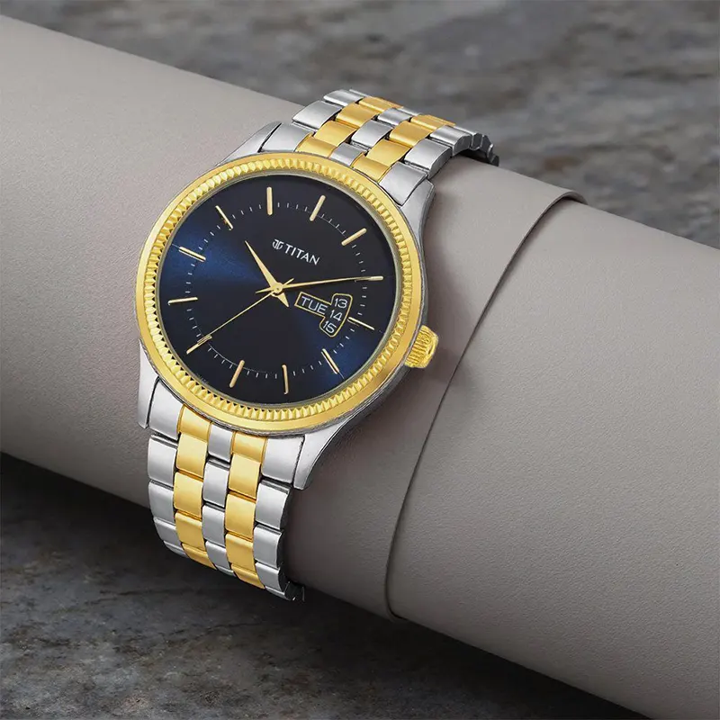 Titan Trendsetter Chic Blue Dial Two-Tone Men's Watch | 1824BM03