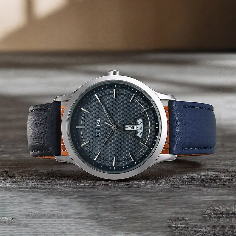 Titan Karishma Blue Dial Leather Strap Men's Watch |  1825SL14