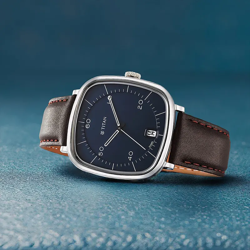 Titan Neo Curve Blue Dial Brown Leather Strap Men's Watch | 1885SL03