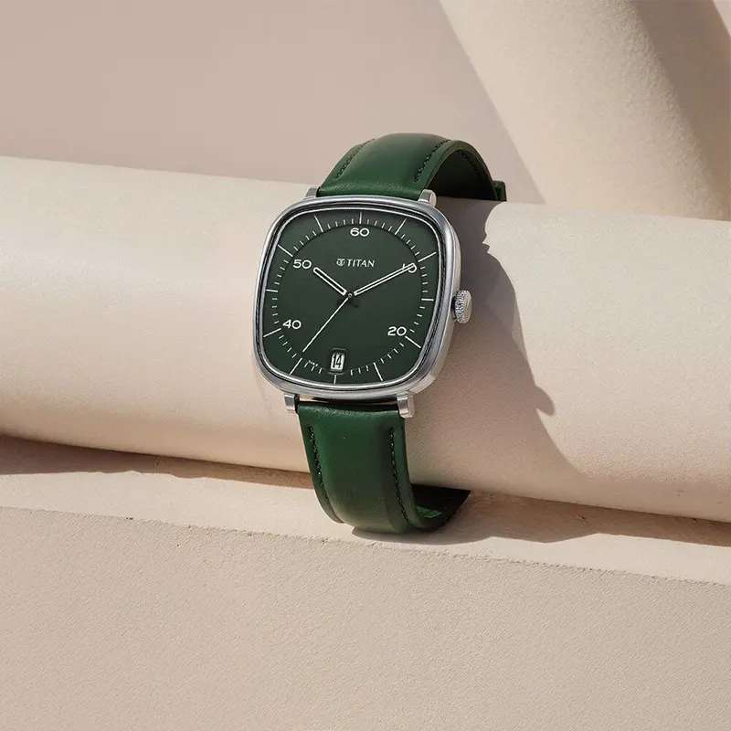 Titan Neo Curve Green Dial Green Leather Strap Men's Watch | 1885SL04