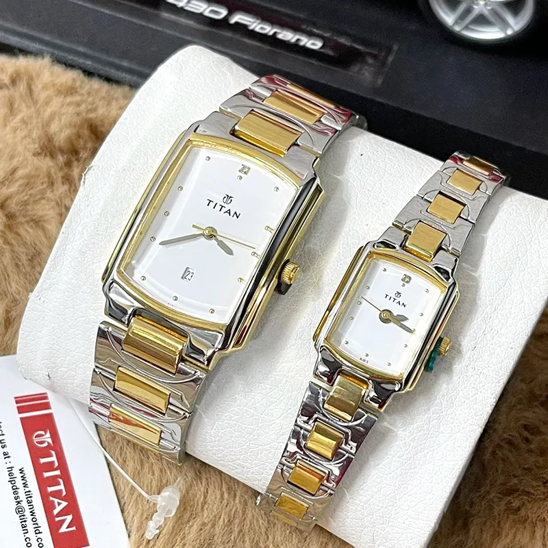 Titan White Dial Couple Watch | 19552955BM01