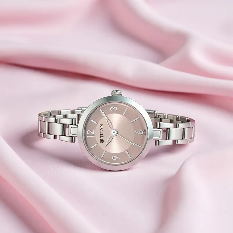 Titan Lagan 2598SM06 Pink Dial Silver-Tone Ladies Watch