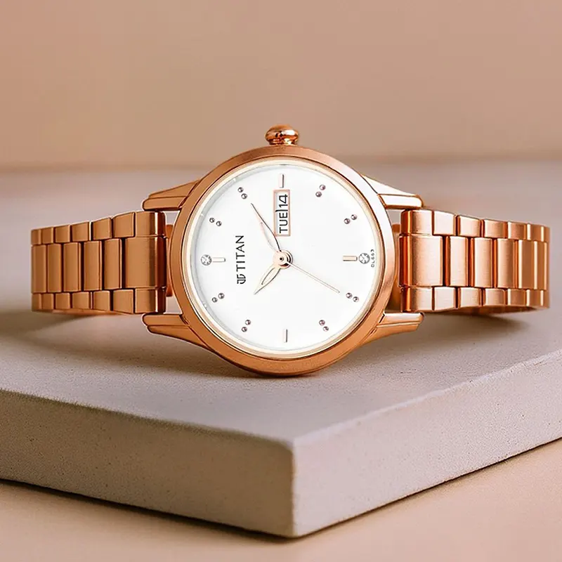 Titan Lagan 2656WM01 White Dial Rose Gold-Tone Ladies Watch