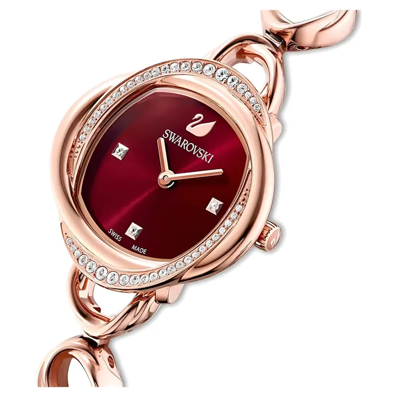Swarovski Crystal Flower Red Dial Rose Gold-Tone Ladies Watch | 5552783