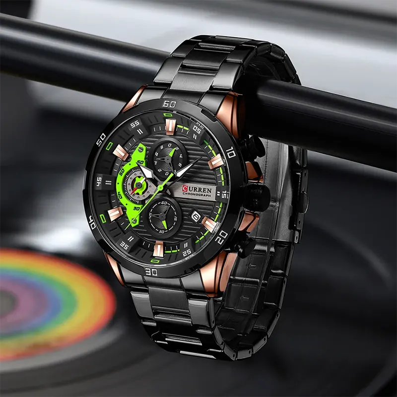 Curren Luxury Black Green Dial Men’s Watch | 8402