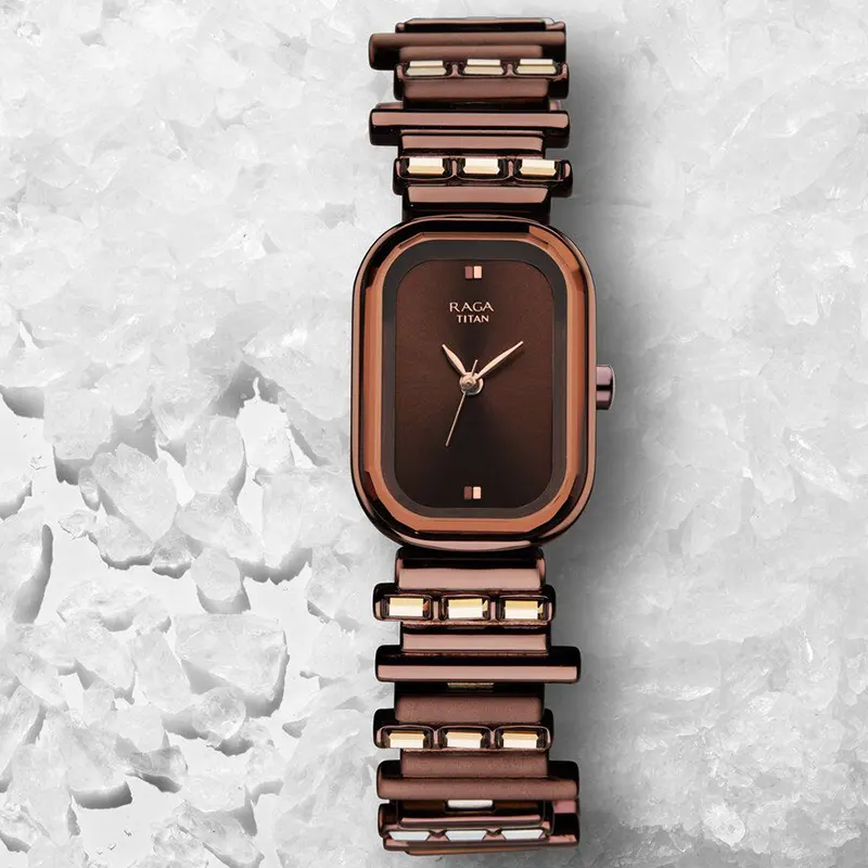 Titan Raga 'Love All' Elegant Oval Brown Dial Ladies Watch | 95154QM01