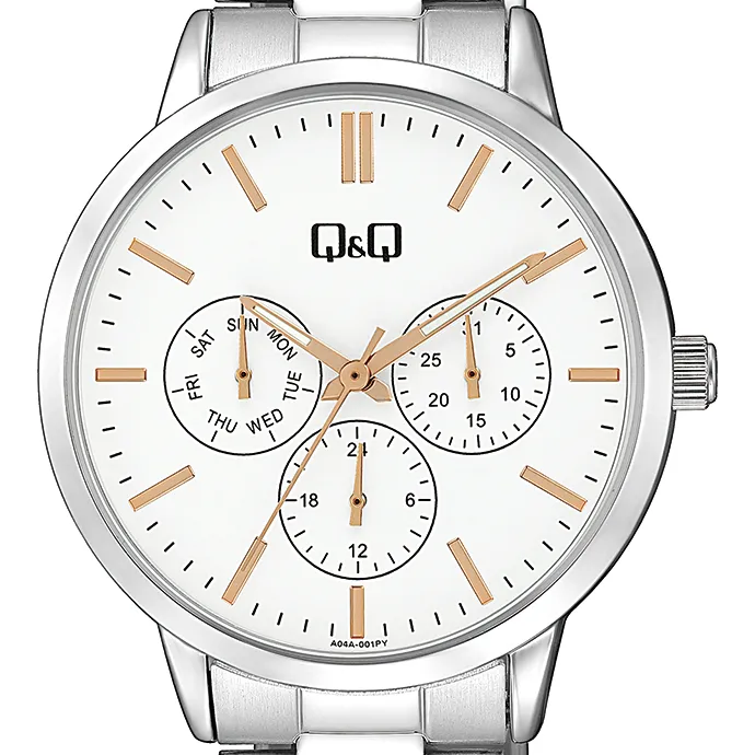 Q&Q A04A-001PY White Dial Silver-tone Ladies Watch