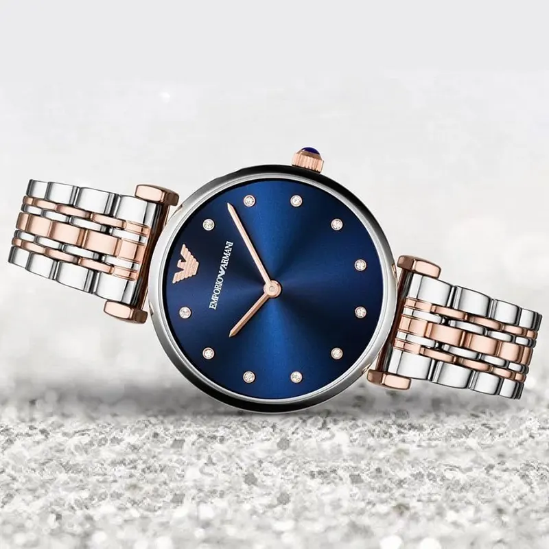 Emporio Armani Gianni T Bar Blue Dial Two-tone Ladies Watch | AR11092