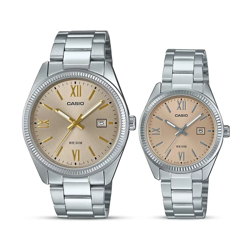 Casio Enticer Beige Dial Couple Watch | MTP-1302DD-9AV | LTP-1302DD-4A2V