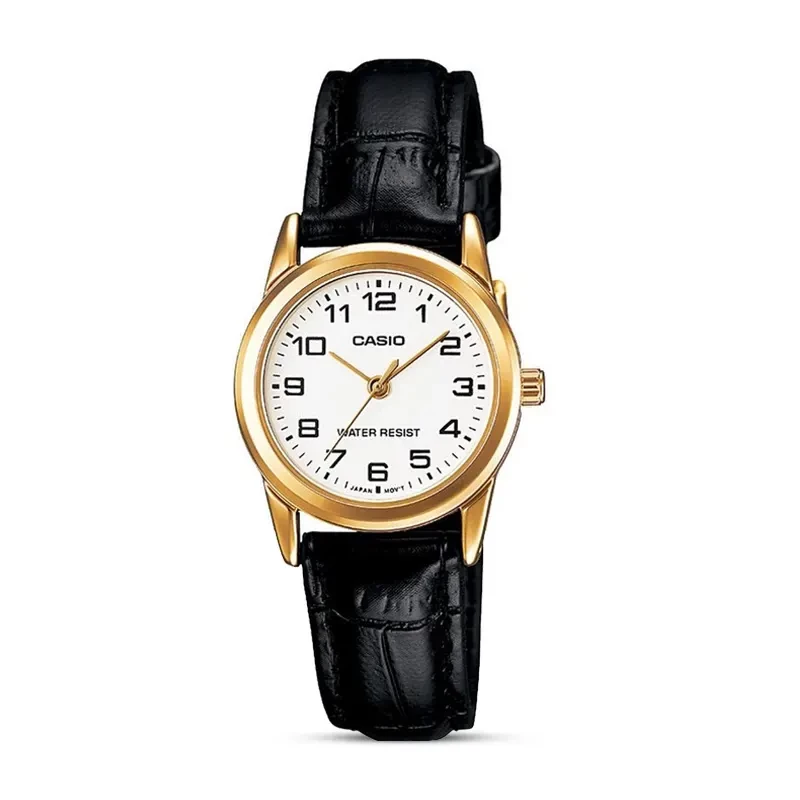 Casio White Dial Black Leather Strap Ladies Watch | LTP-V001GL-7B