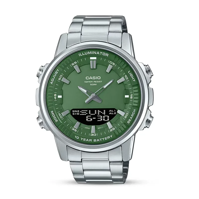 Casio AMW-880D-3AV Green Dial Dual Time Men's Watch