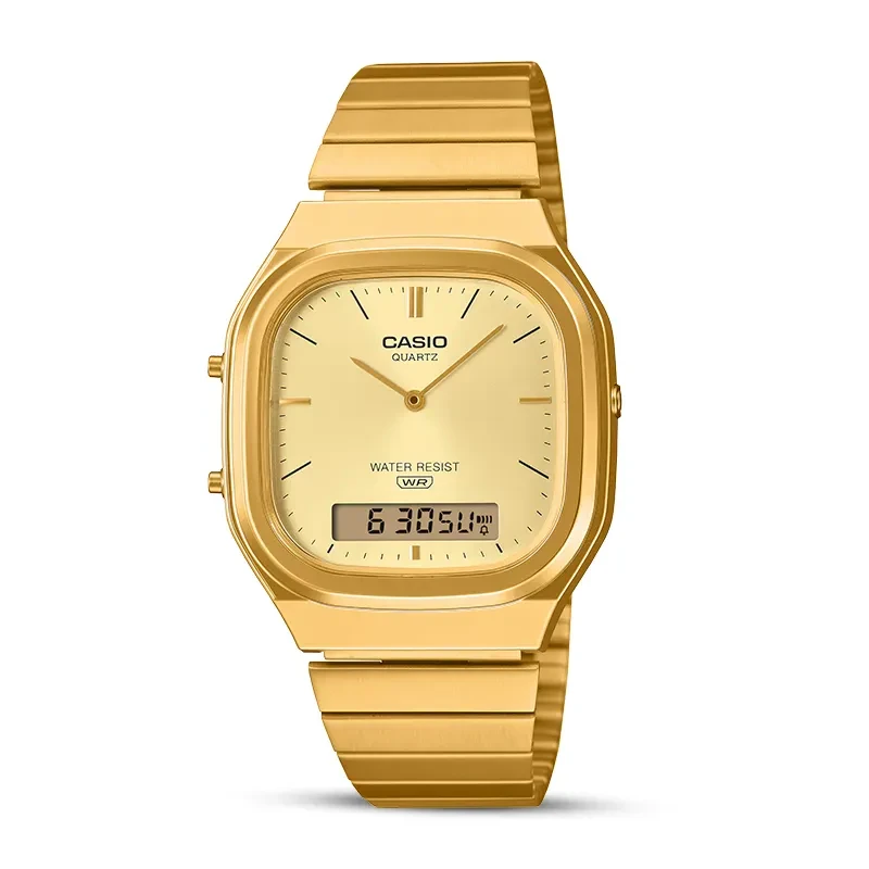 Casio Vintage Retro-Modern Dual Time Champagne Dial Watch | AQ-240EG-9A