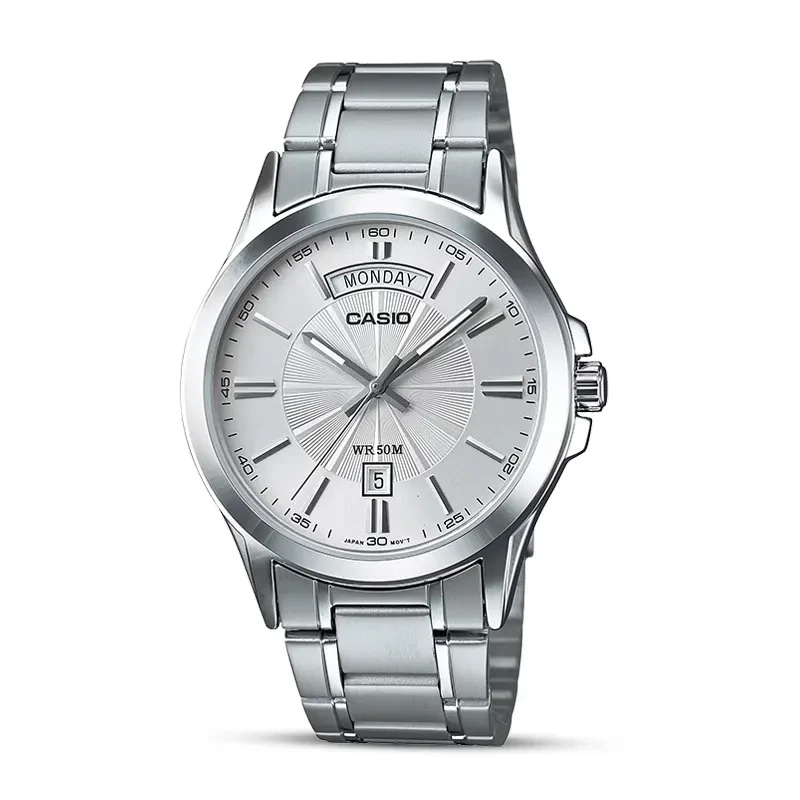Casio Enticer Day-Date Silver Dial Men's Watch | MTP-1381D-7AV