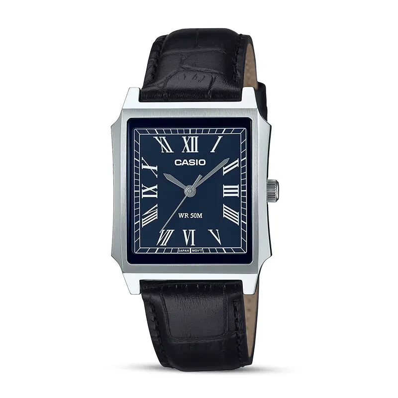 Casio Enticer Tank Style Blue Dial Leather Men's Watch | MTP-B190L-2BV