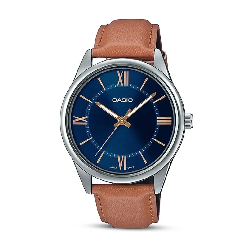 Casio Enticer MTP-V005L-2B5 Blue Dial Brown Leather Men's Watch
