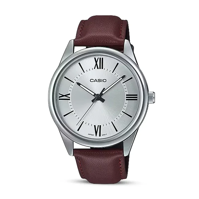 Casio Enticer MTP-V005L-7B5 Silver Dial Leather Men's Watch
