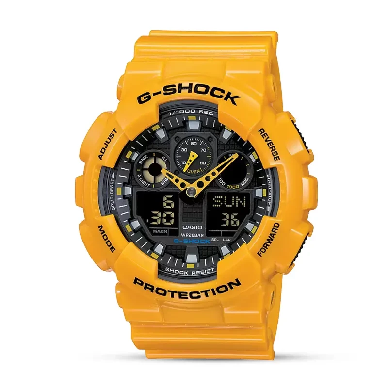 Casio G-Shock GA-100A-9A Dual-time Yellow Resin Band Men's Watch