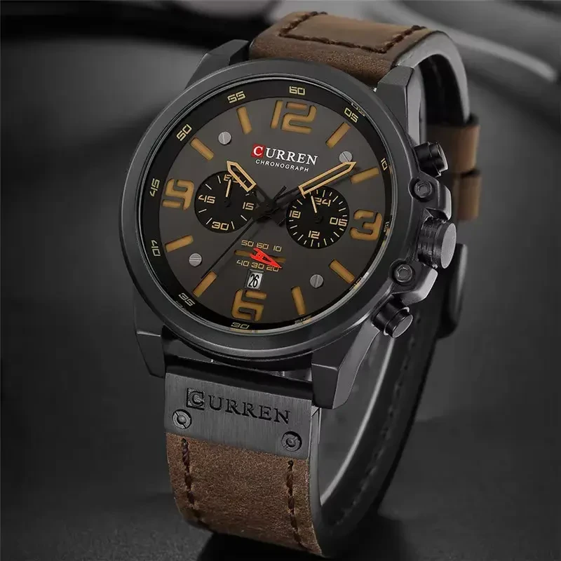 Curren 8314 Luxury Chronograph Matte Black Dial Men's Watch