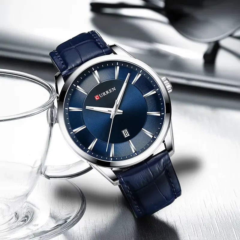 Curren 8365 Fashion Black Dial Blue Leather Strap Men's Watch