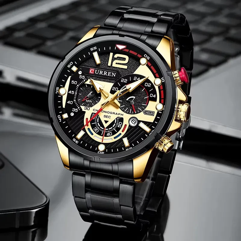 Curren 8395 Luxury Chronograph Black-Gold Dial Men's Watch