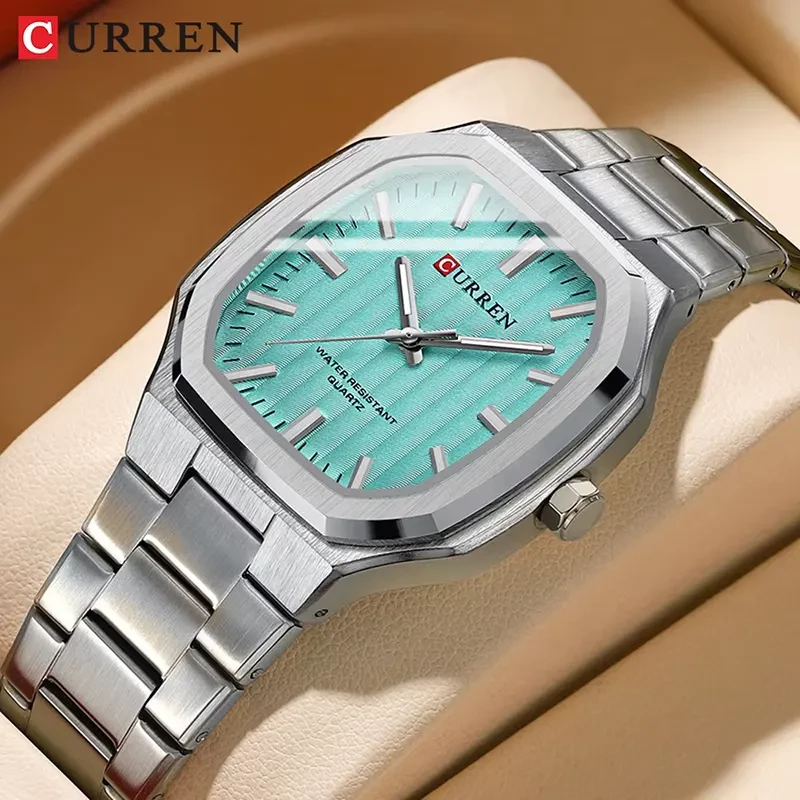 Curren Fashion Tiffany Dial Silver-tone Rectangular Men's Watch | 8458