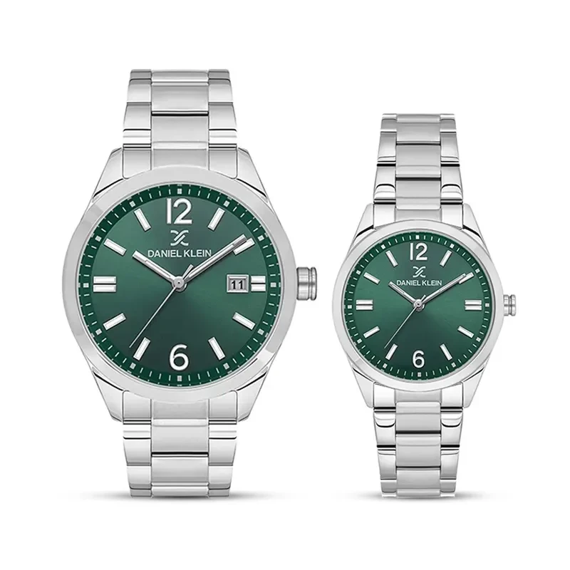 Daniel Klein Green Dial Silver-tone Couple Set | DK.1.13753-4