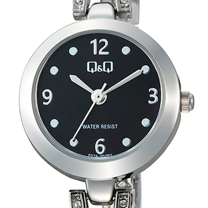 Q&Q F07A-002PY Black Dial Silver-tone Ladies Watch