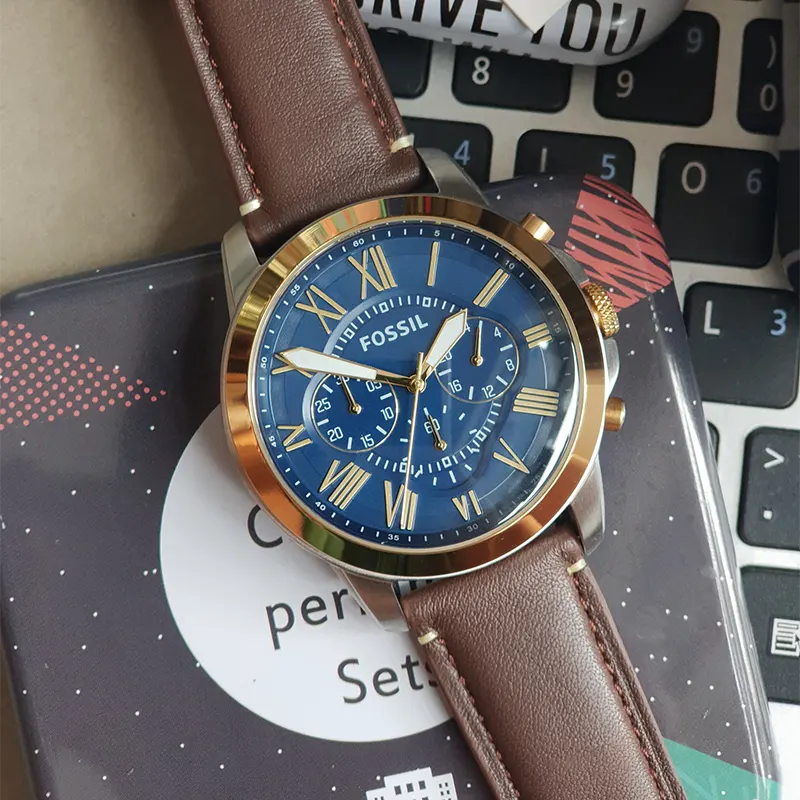 Fossil Grant Chronograph Blue Dial Brown Strap Men's Watch | FS5150