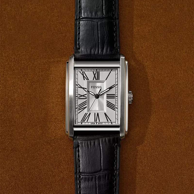 Fossil Carraway Silver Dial Black Croco Leather Men's Watch | FS6078