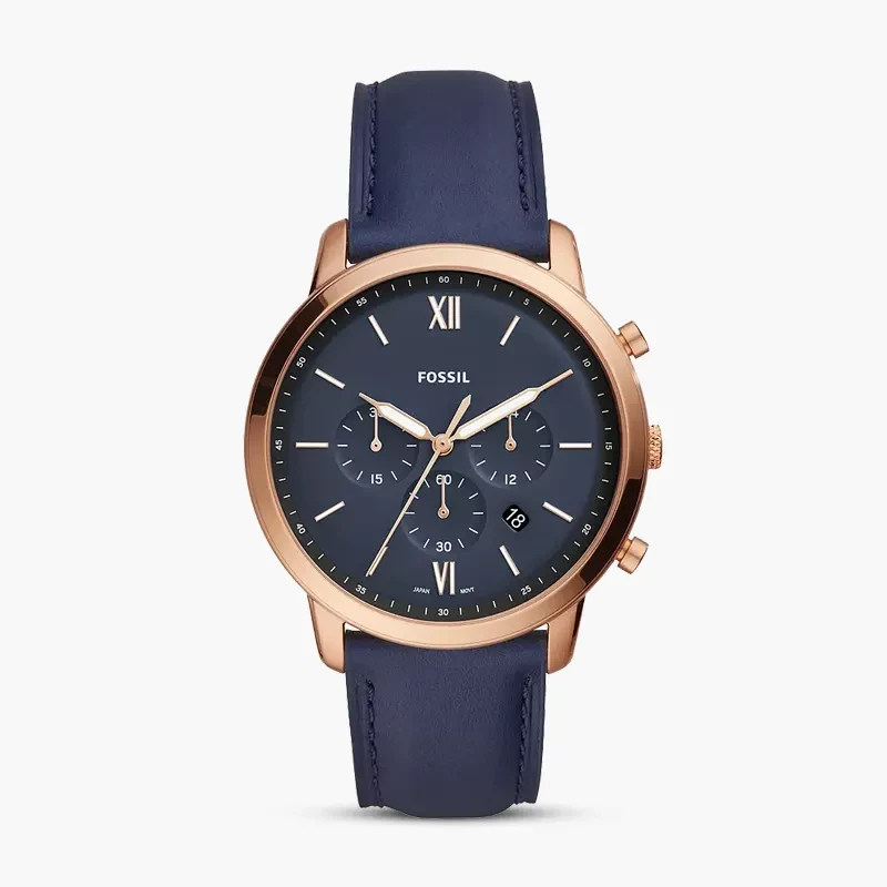 Fossil Neutra Chronograph Blue Dial Navy Blue Leather Men's Watch | FS5454