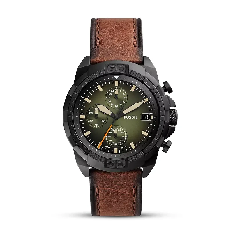 Fossil Bronson Chronograph Green Dial Leather Watch | FS5856