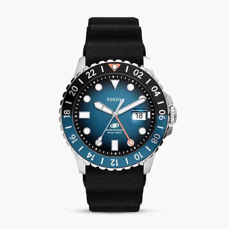 Fossil GMT Blue Black Dial Silicone Strap Men’s Watch | FS6049