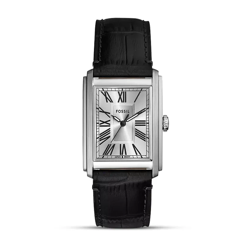 Fossil Carraway Silver Dial Black Croco Leather Men's Watch | FS6078