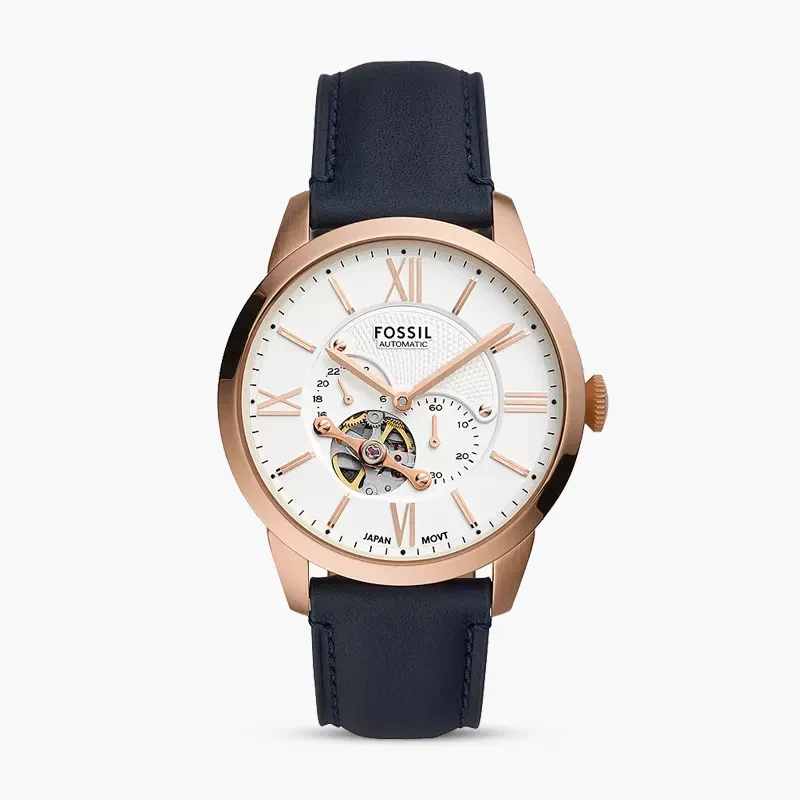 Fossil Townsman Automatic White Dial Navy Leather Men's Watch | ME3171