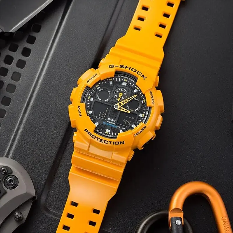 Casio G-Shock GA-100A-9A Dual-time Yellow Resin Band Men's Watch