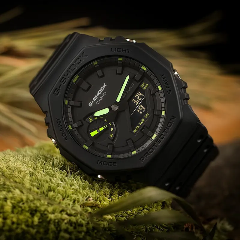 Casio G-Shock Neon Green Accents Black Dial Men's Watch | GA-2100-1A3