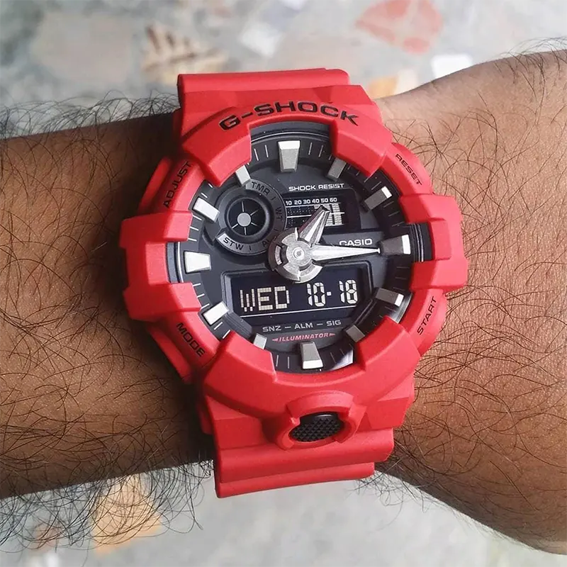 Casio G-Shock GA-700-4A Dual-time Red Band Black Dial Men's Watch