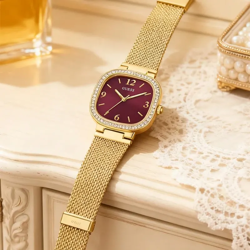 Guess Tapestry Burgundy Dial Gold-Tone Ladies Watch | GW0354L4