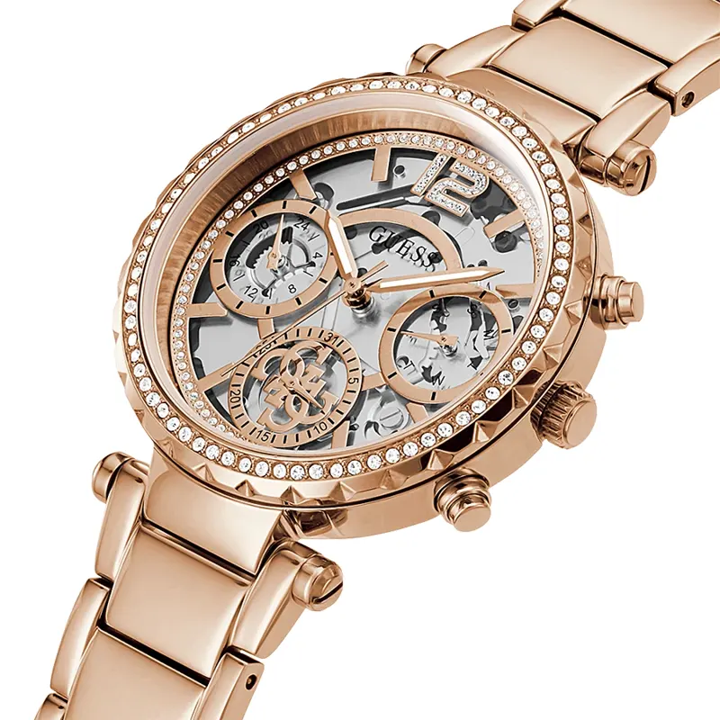 Guess Solstice Chronograph Clear Dial Rose Gold-tone Ladies Watch | GW0403L3