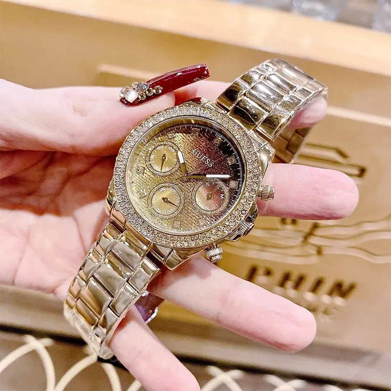 Guess Sol Multifunction Champagne Dial Gold-Tone Ladies Watch | GW0483L2
